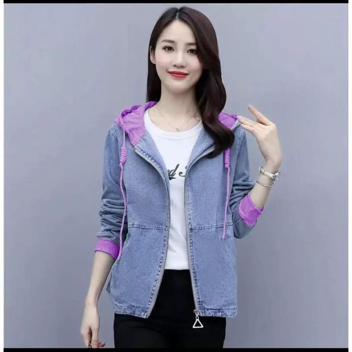 Jaket Jeans Hoodie Import Wanitajaket Hoodie Jaket Hoodie Wanita Combinasi