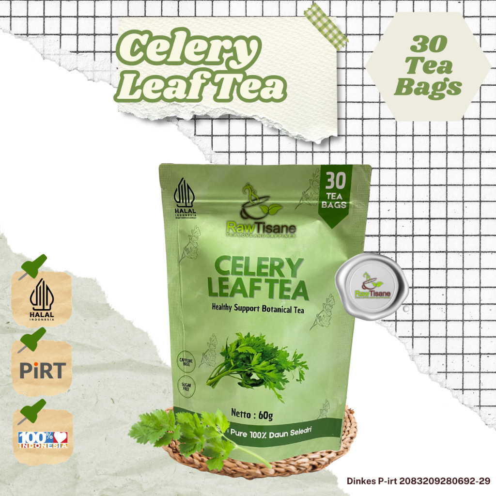 

RAW TISANE Celery Leaf Tea : Pure Celery Leaves / Teh Celup Daun Seledri Isi 30 Tea Bag