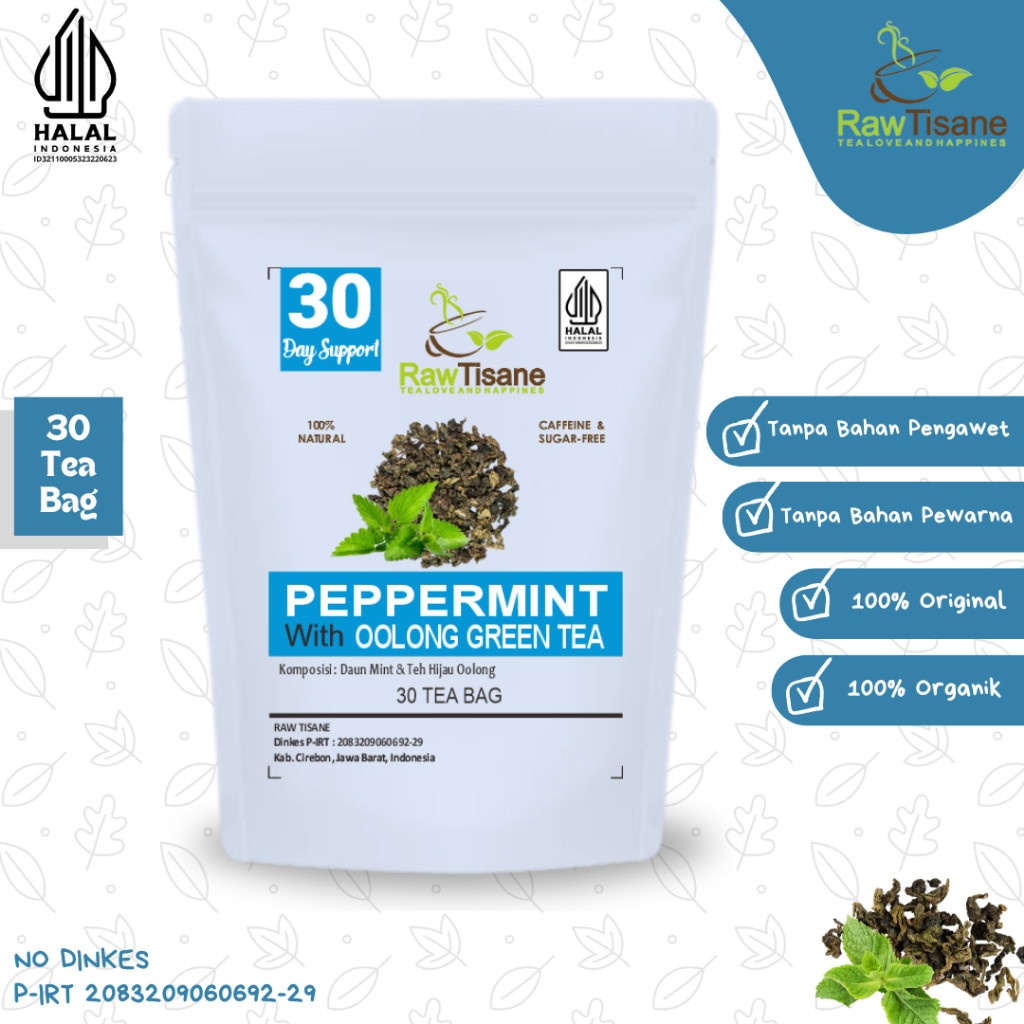 

RAW TISANE Peppermint With Oolong Green Tea : Teh Celup Daun Mint & Teh Hijau Oolong Isi 30 Tea Bag