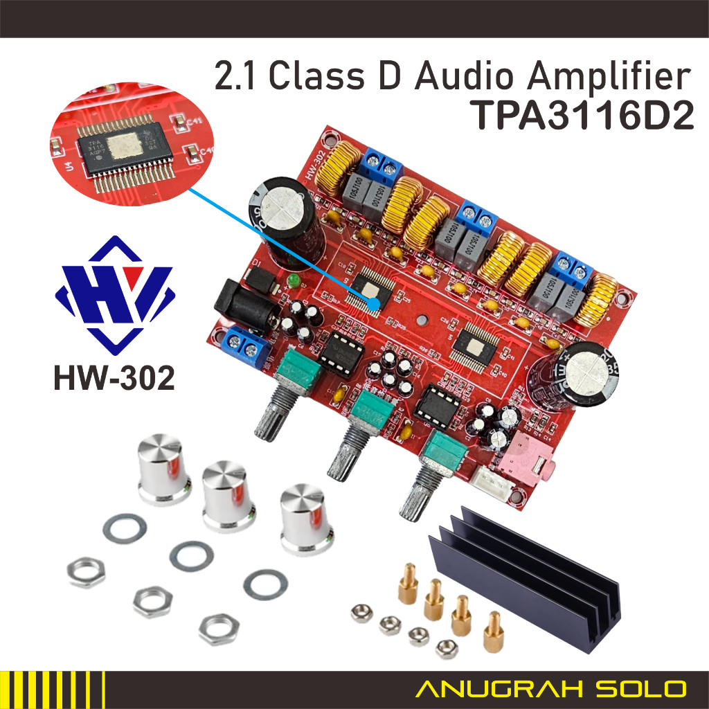 2.1 Power Audio Amplifier Class D TPA3116D2 2x50W+100W 12-24V HW-302 [PREMIUM]