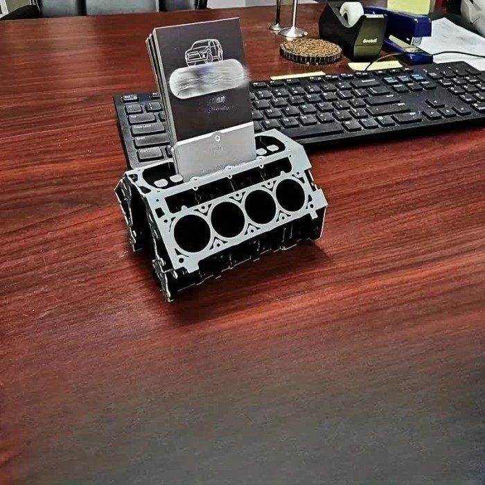 

Unique Engine Block Office Desk Organizer - Business Card And Pen Holder, Perfect Gift For Car