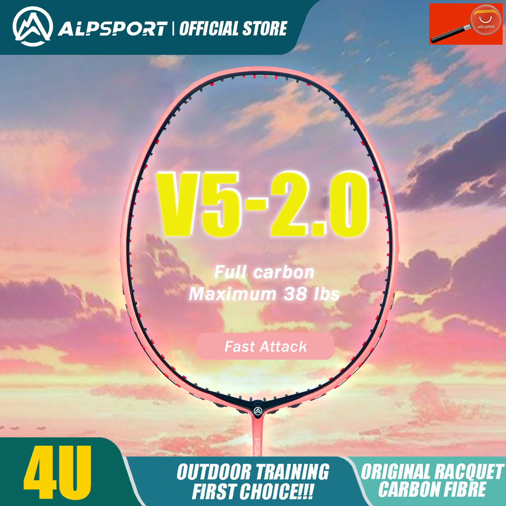 Alp V5 2.0 Mxh Buffer Technology Ultra Light Offensive Type Badminton Racket Original 4U Carbon