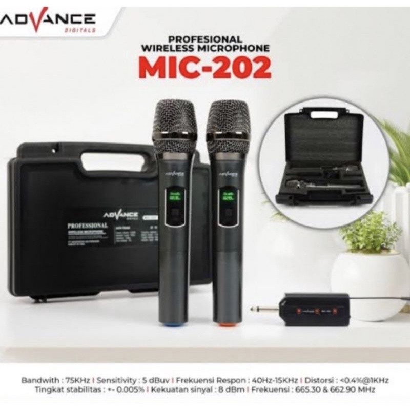 Mic Wireless+Receiver/Microphone Wireless Advance 202/Mic Double Free Baterai dan Cover Mic