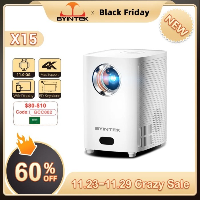 BYINTEK X15 Portable Projector LED Smart Android 11.0 Wifi Home