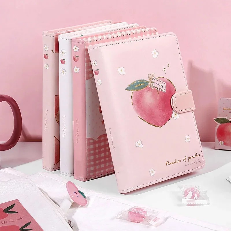 Cute A5 Peach Pink Sweet Diary Notebook Magnetic Buckle Hand Book Girls Gift Journal Planner School 