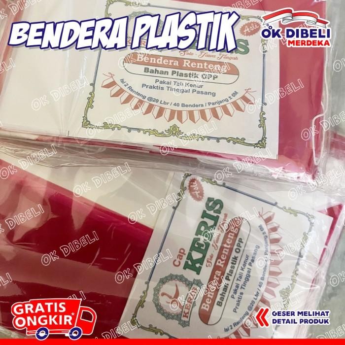 Termurah Bendera Plastik Segitiga + Tali Panjang 6Meter Merk Cap Keris Bendera Plastik Renteng