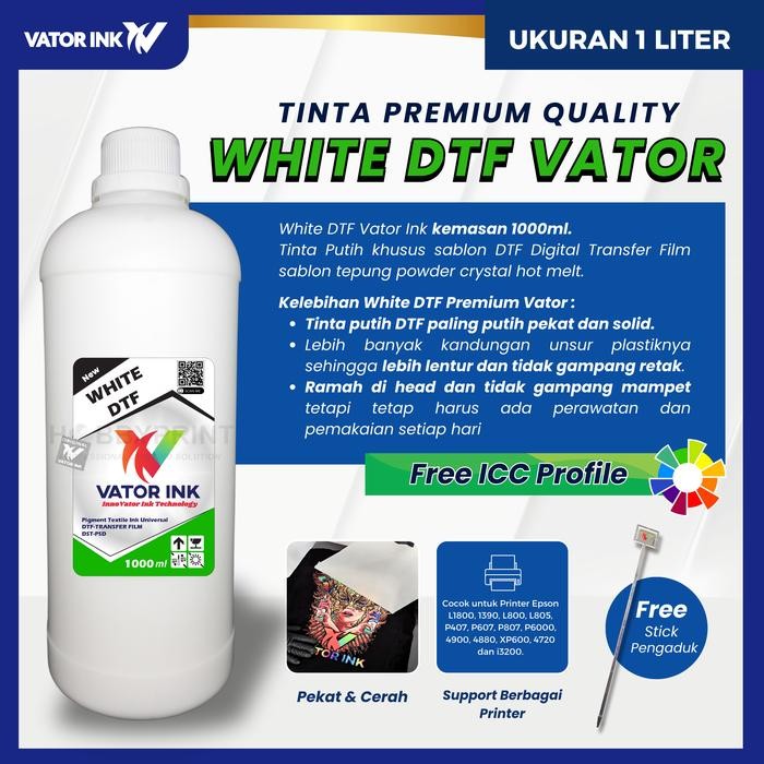 

DTF WHITE VATOR INK 1000ML TINTA PUTIH TRANSFER FILM SABLON PET FILM