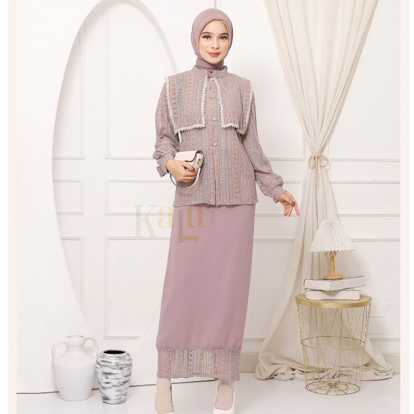 SUNS One Set Ans Blouse Baju Kondangan Wanita One Set Brukat Blouse Brukat Blouse Rok Span Aesthetic
