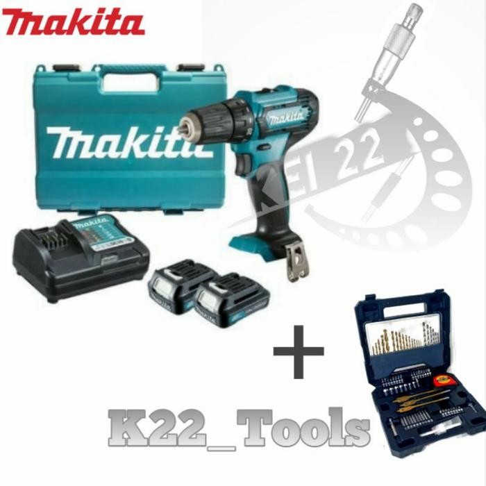 MESIN BOR BATERAI CORDLESS MAKITA HP333DWYE DAN PAKET MATA BOR 70PCS