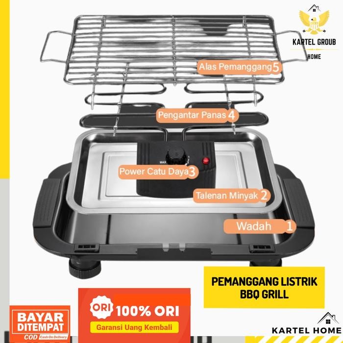 HOME Alat Panggang Listrik Grill Serbaguna Bakaran BBQ Ayam Sosis Ikan