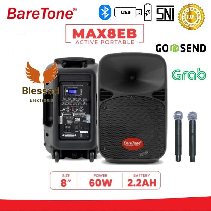 Speaker Portable Wireless Baretone Max08Eb Max8Eb ( 8 In )