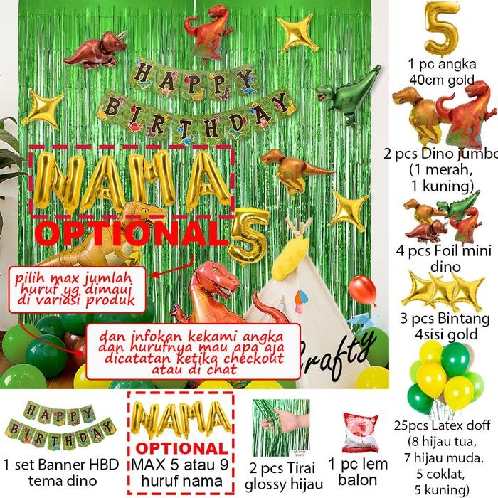 

[Paket] Birthday Set Banner Dino Green Curtain Dekorasi Ultah Anak Terlaris
