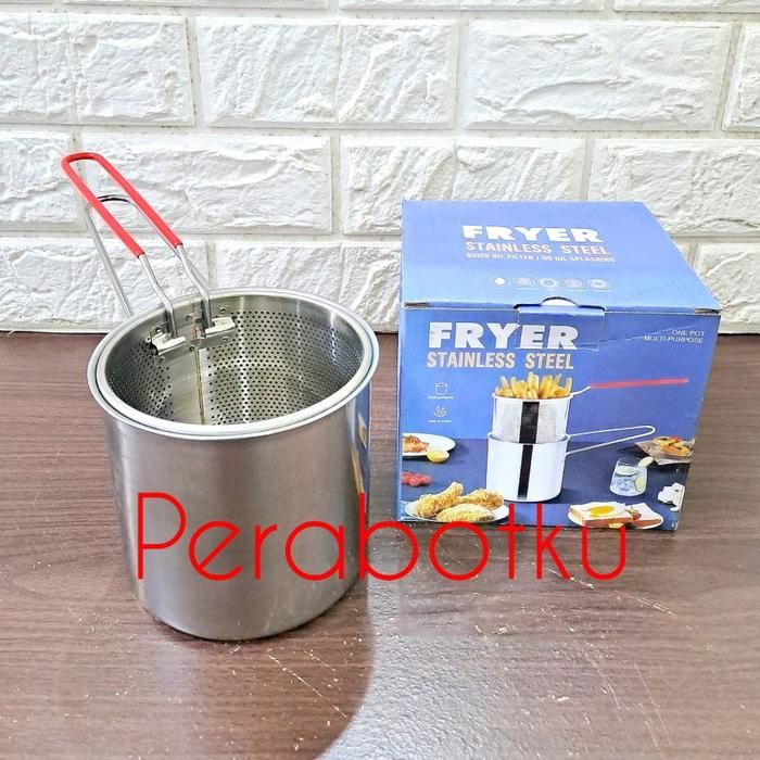Mahesa.store Panci Deep Fryer Mini Stenlis 2 in 1 515 / Penggorengan + Serok Saringan Dalam Kecil