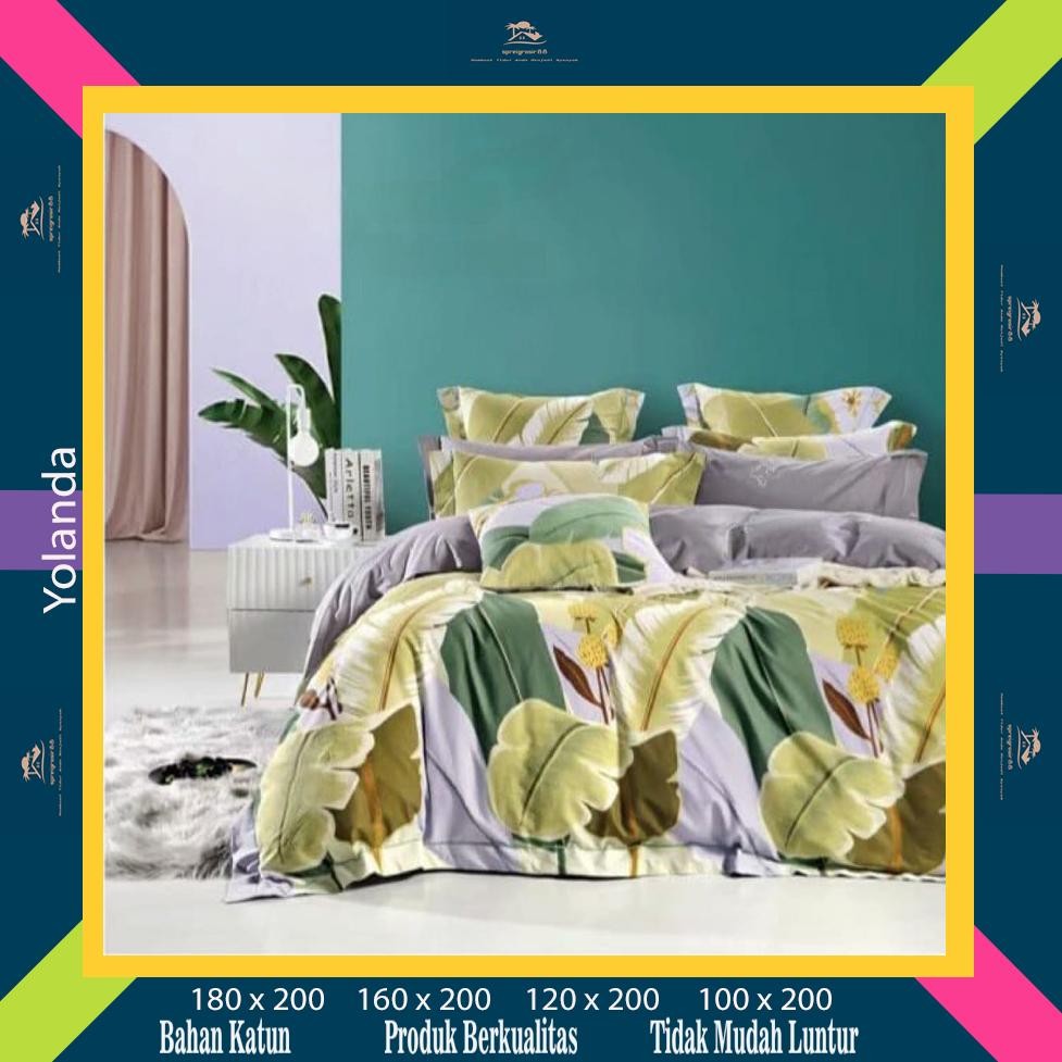 Sprei Katun Motif Yolanda Dewasa Ukuran 180x200 dan 160x200 dengan Sarung Bantal dan Sarung Guling