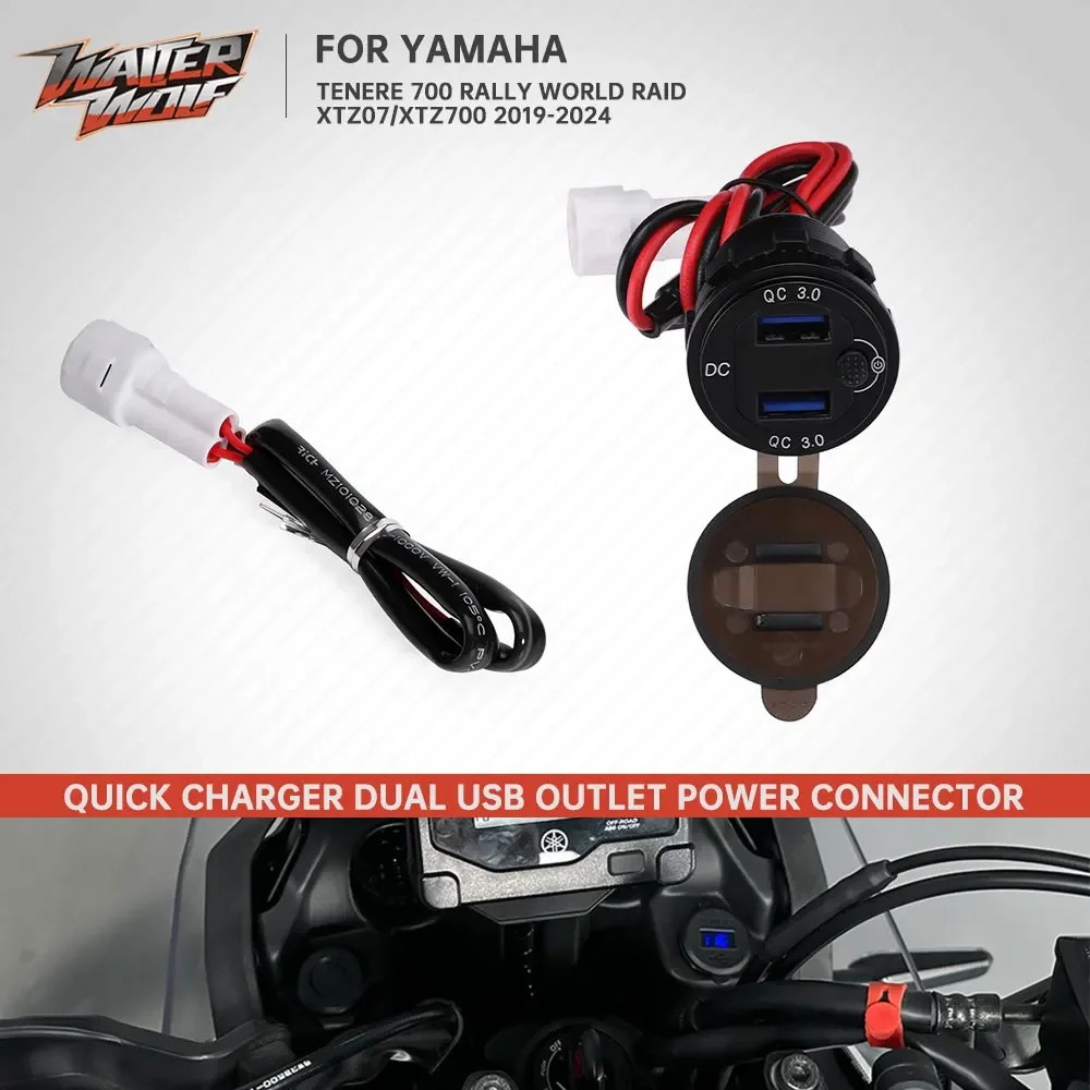 2024 T7 XTZ 07 700 Power Outlet Connector Quick USB Charge 3.0 For Yamaha Tenere 700 T700 2019-2025 