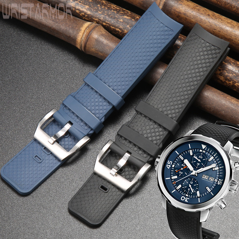 22mm Curved End Rubber Watchband For IWC Aquatimer IW329001 IW376803 Black Waterproof Bracelet Watch