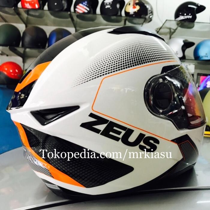 zeus 811 white black orange putih hitam orange helm fullface M L XL