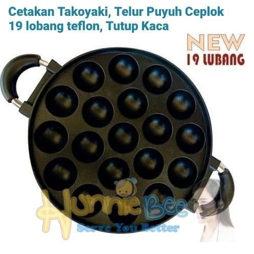 Cetakan Takoyaki Telur Puyuh Ceplok 19 Lubang Teflon Tutup Kaca