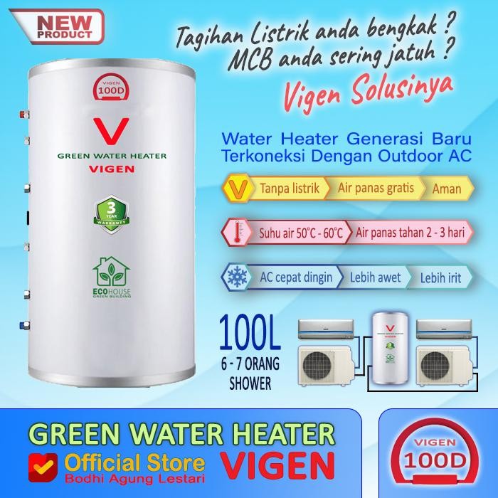 Aircon Water Heater/Pemanas Air Vigen Tipe 100D - Tanpa Listrik Grab/Gosend