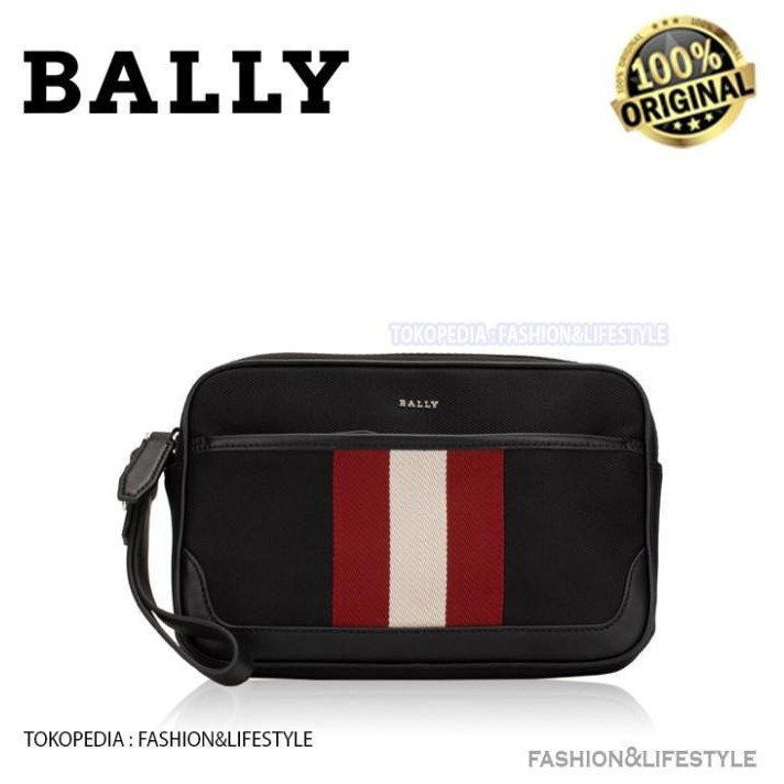 BEST SELLER Bally Men Caliros Clutch Bag Black Stripe 100% ORIGINAL BALLY