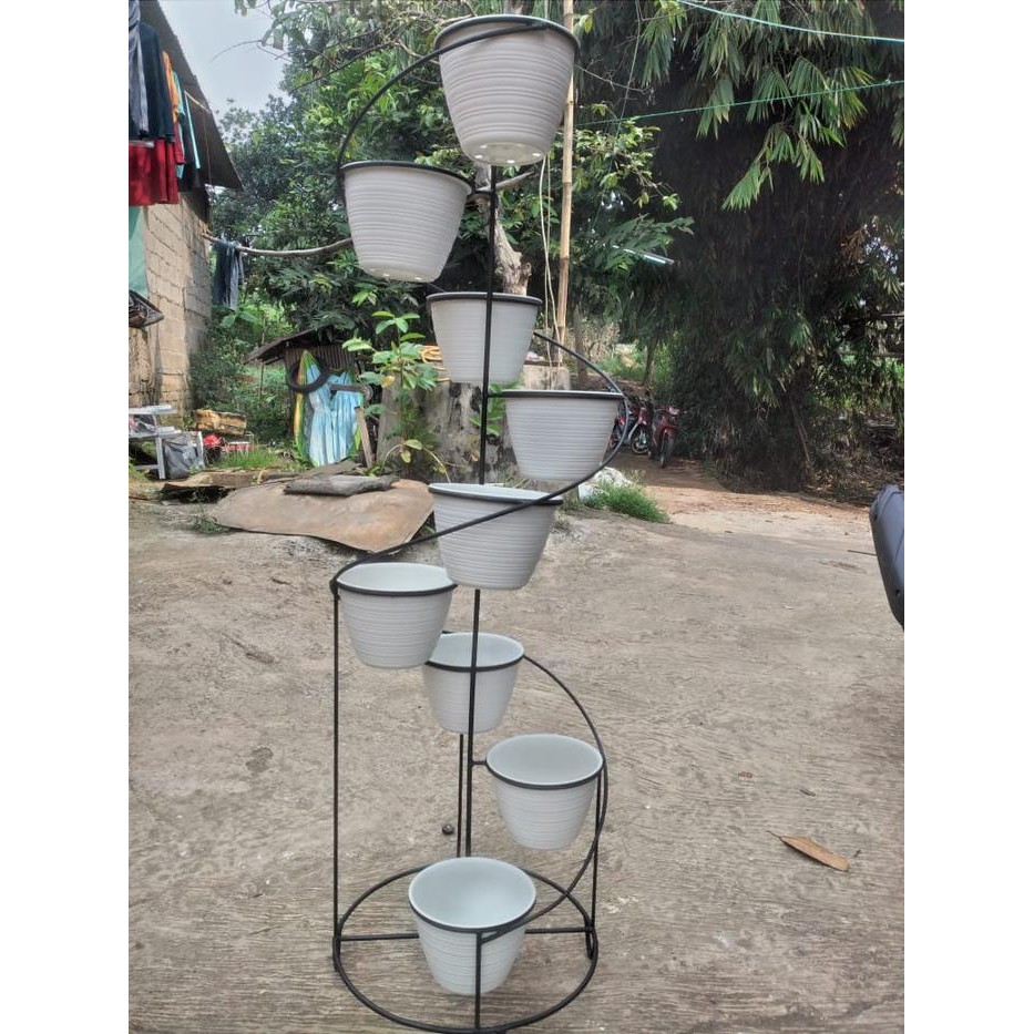 9 in1 standing pot melingkar modern minimalis / standing pot bunga Besi Tiang Kode 178