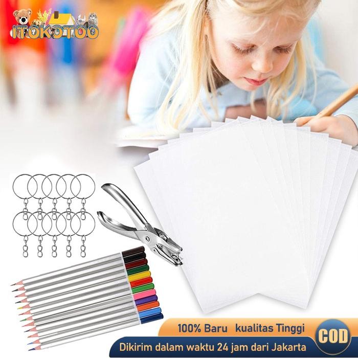 Set Diy Shrinky Dink Plastic Shrink Dink Craft Kertas Heat Shrink