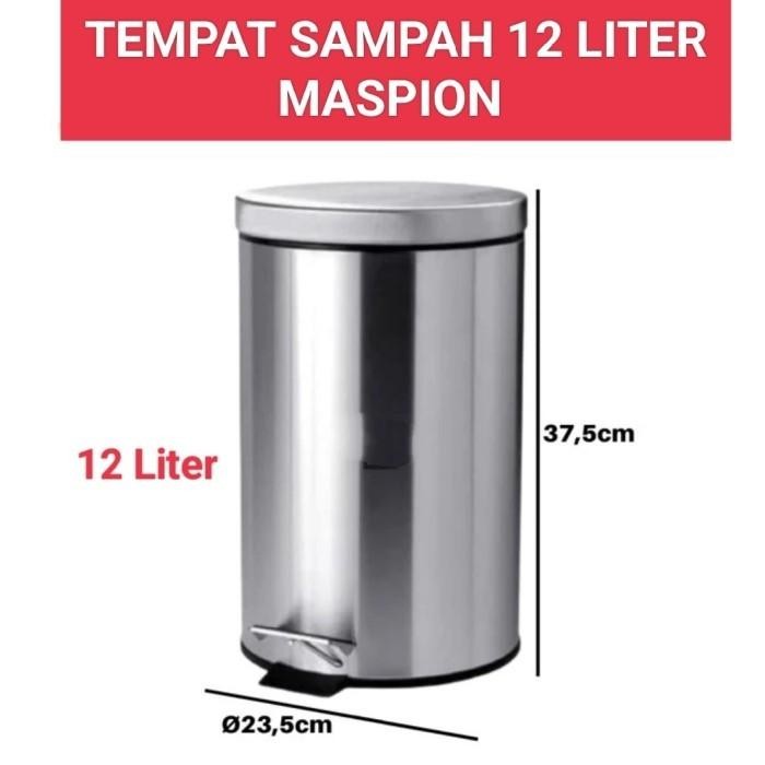 TEMPAT SAMPAH INJAK STAINLESS 12 LITER MASPION/TONG SAMPAH INJAK