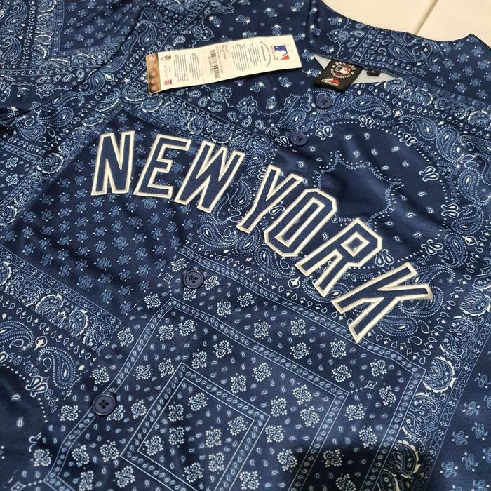 Majestic Baseball New York Yankees Paisley Blue Jersey High Quality
