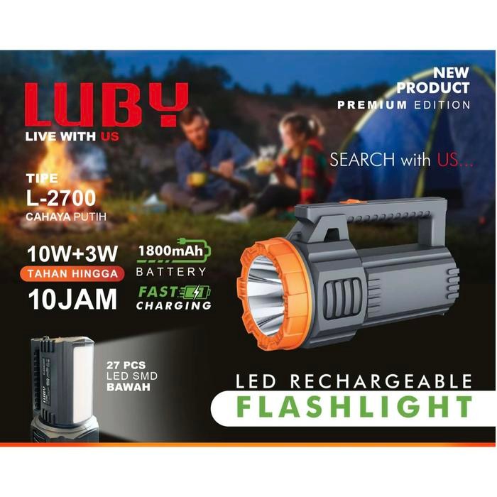 Senter Luby 10 watt Baterai Cas Ulang L 2700 Fast Charging Premium