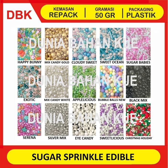 

Stok Baru SUGAR SPRINKLE TRIMIT EDIBLE SPRINKLE - 50 GR / HIASAN KUE BERBAGAI BENTUK WARNA WARNI