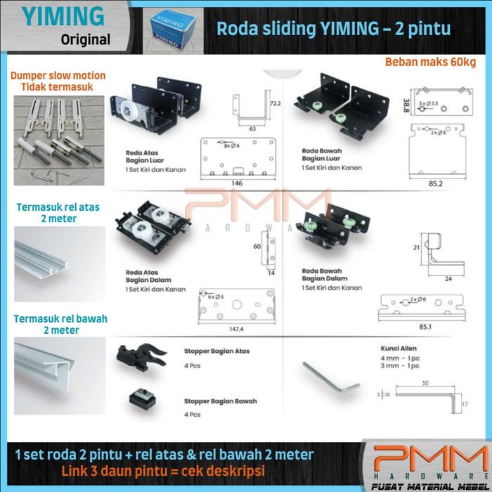 RODA SLIDING YIMING 2, RODA LEMARI GESER YIMING 2 PT