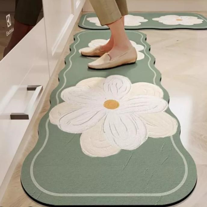 Keset Dapur Motif Bunga Set Kitchen Mat Panjang Anti Slip Penyerap Air