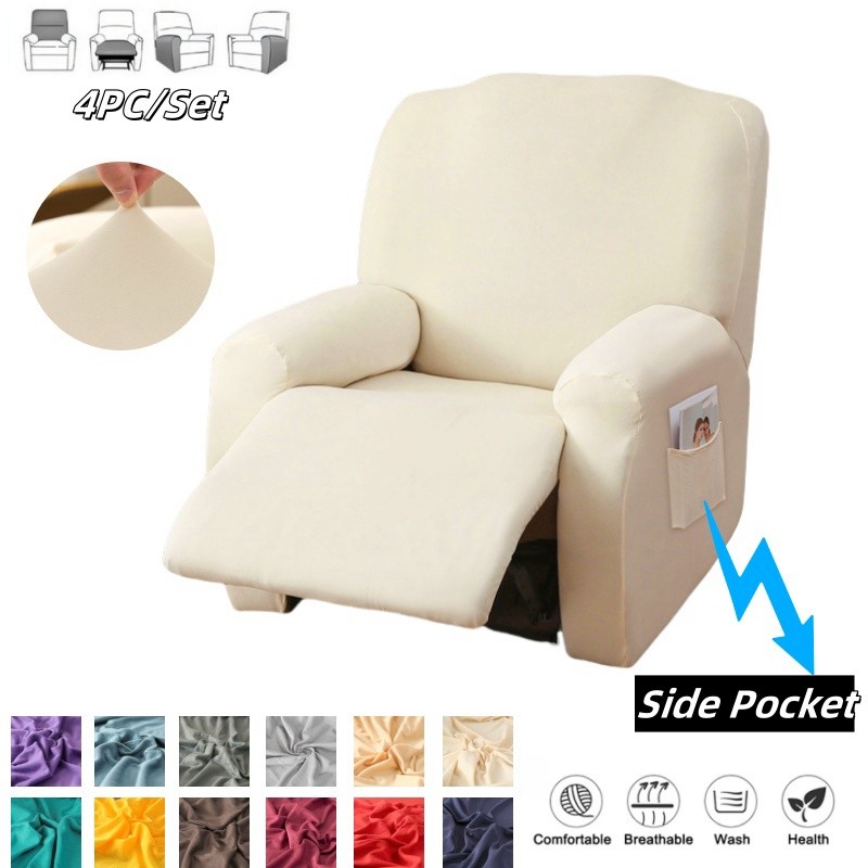 IMPORT LANMOLIFESolid Color Recliner Sofa Cover 4 Pieces Single Recliner Sofa Covers Spandex