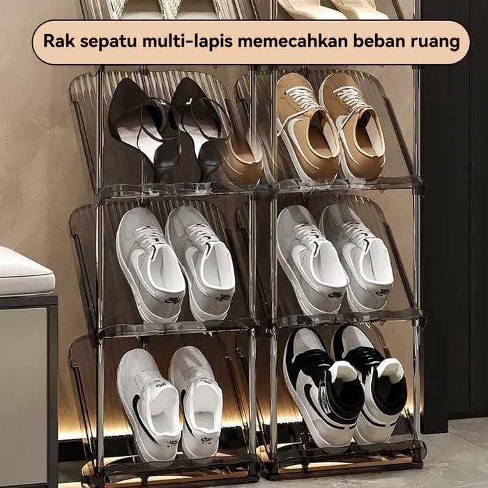 Rak Sepatu Minimalis Plastik, 2 - 6 Susun, Serbaguna untuk Sepatu & Sendal Susun Rak