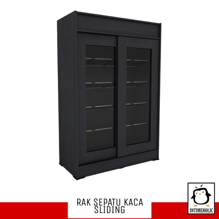 LEMARI SEPATU KAYU MURAH RAK SEPATU KACA SLIDING
