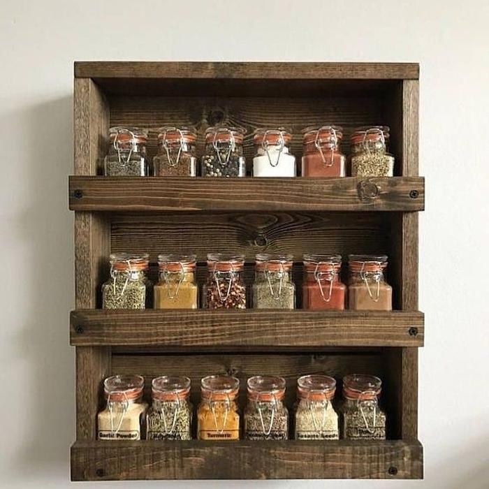 PREMIUM RAK DAPUR KAYU JATI BELANDA RAK TEMPAT BUMBU FINISHING GELAP