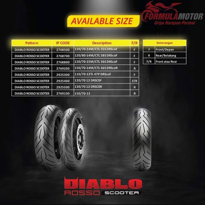PREMIUM 140/70-13 Pirelli Diablo Rosso Scooter Tubeless - Ban NMAX/ADV/PCX-160