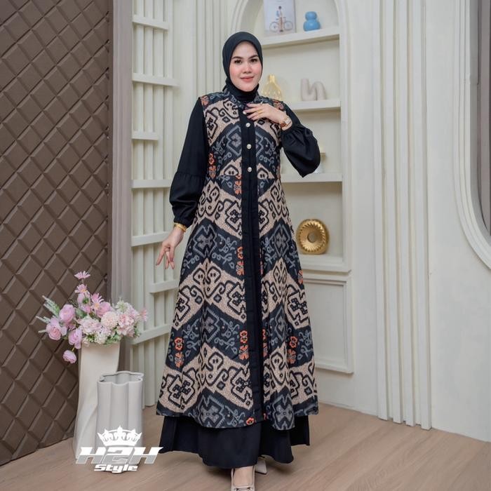Gamis Batik Kekinian Gamis Batik Pesta 2 In 1 Kombinasi Jack Black Gamis Mewah Cod Promo