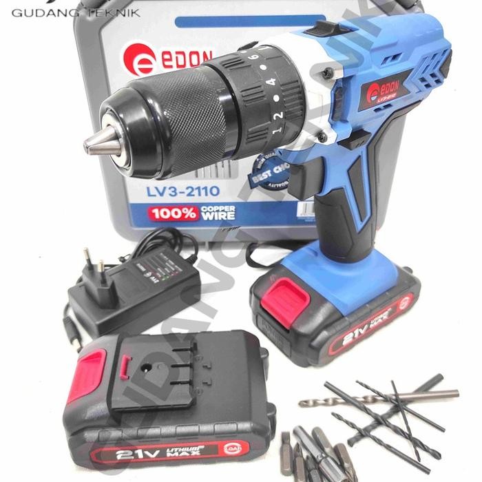 Mesin Bor Cordless 10Mm Edon 21V Lv3-2110 / Mesin Bor Tangan Baterai 10 Mm 21 Volt Edon Lv3 2110 -