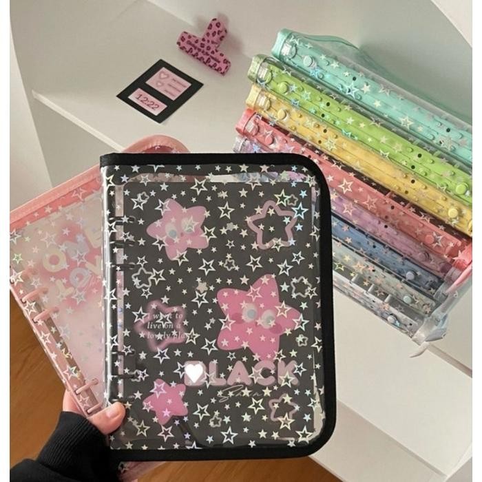 

[Deli Atk] A5 Binder Cover Star Bintang Glitter Photocard Deluxe Resleting Star Bintang Kertas