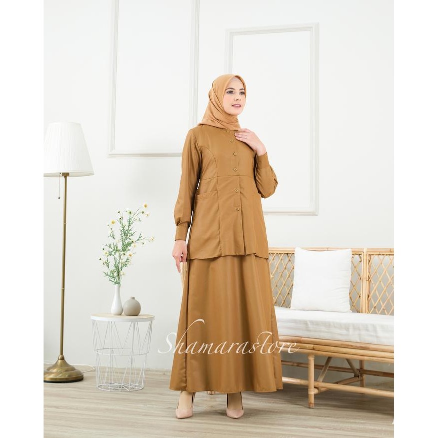 Gamis Polos Seragam Kerja Pns Pdh Model Setelan Baju Kancing Toyobo Panjang Muslim Wanita Dewasa