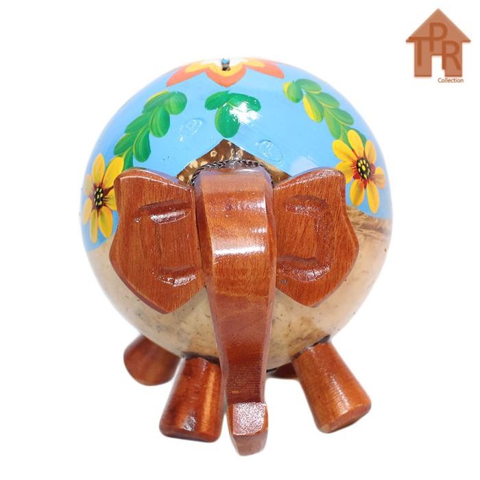 Kerajinan Batok KelapaCelengan Gajah Lukis Bunga Kode 804