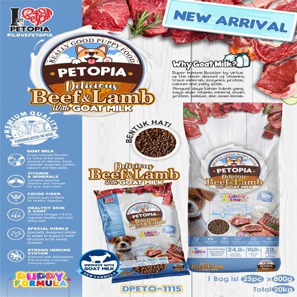 petopia 20 kg puppy beef lamb goat milk