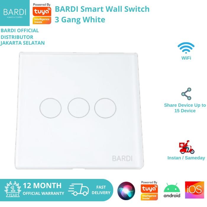 Bardi Smart Wall Switch Saklar Pintar Touch Wifi Smart Home Eu 3-Putih