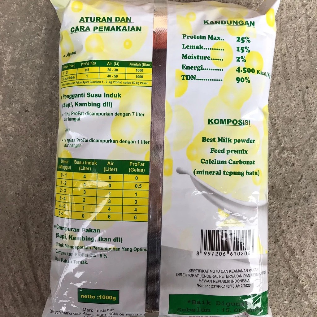 SUSU TERNAK PROFAT ORIGINAL 1 PROFAT 1 KG SUSU FORMULA HEWAN SUSU PROFAT SUSU TERNAK & UNGGAS SAPI K