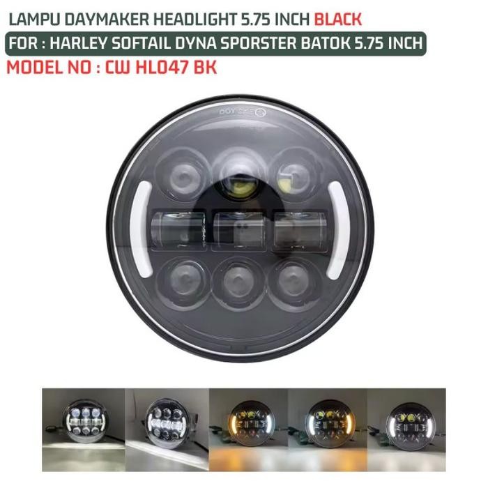 Lampu Daymaker Headlight 5.75 Inch Black Harley Softail Dyna Sporster Cw Hl047 Bk