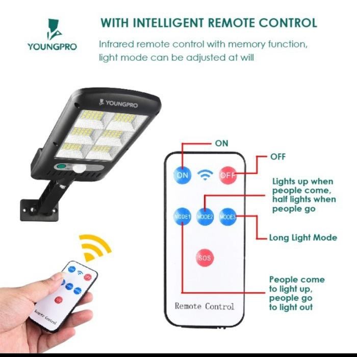Lampu Solar Cell Panel Aio Remot Youngpro Yco 213 Led Sensor Otomatis
