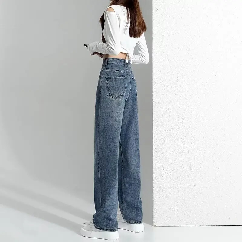 High Waist Wide Leg Jeans Women'S High Rise Straight Floor Length Lazy Style Casual Loose Fit