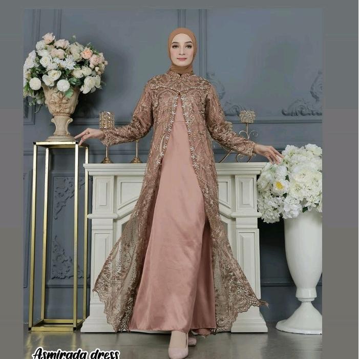 Gamis Asmiranda - Satin Velvet Mix Tille Bordir Dress Payet Mewah