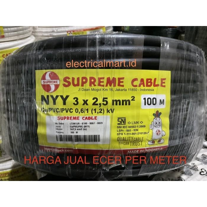 (Expert) SUPREME NYY 3x2.5mm PER METER Hitam Kabel Listrik Kawat isi 3 3x2.5